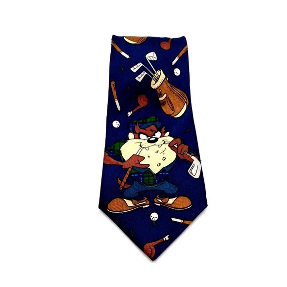 Looney Tunes Mens Tie Tasmanian Devil Golf Vintage Cartoon TAZ Warner Brothers - Picture 1 of 6
